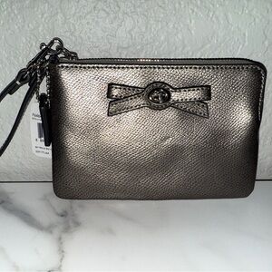Coach Metallic Wristlet with Bow Accent